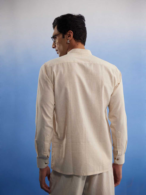 Men's Cream Pure Cotton Plain Shirt